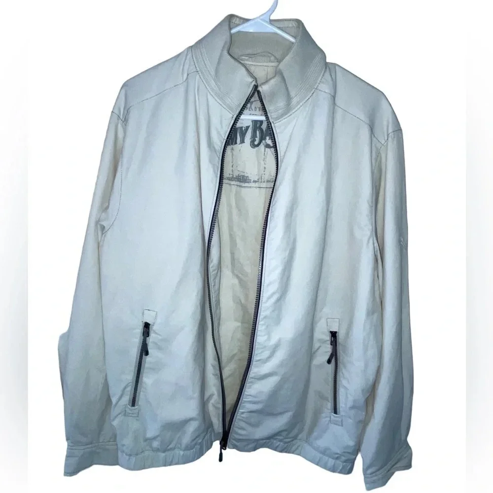 Tommy Bahama Light Jacket Cream 2-Way Zip Pockets Lined Men’s Size Small Outdoor